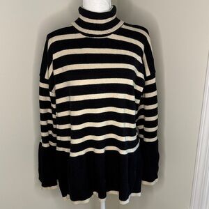 Collection By Cezele Black & Cream Striped Turtleneck Sweater. Small